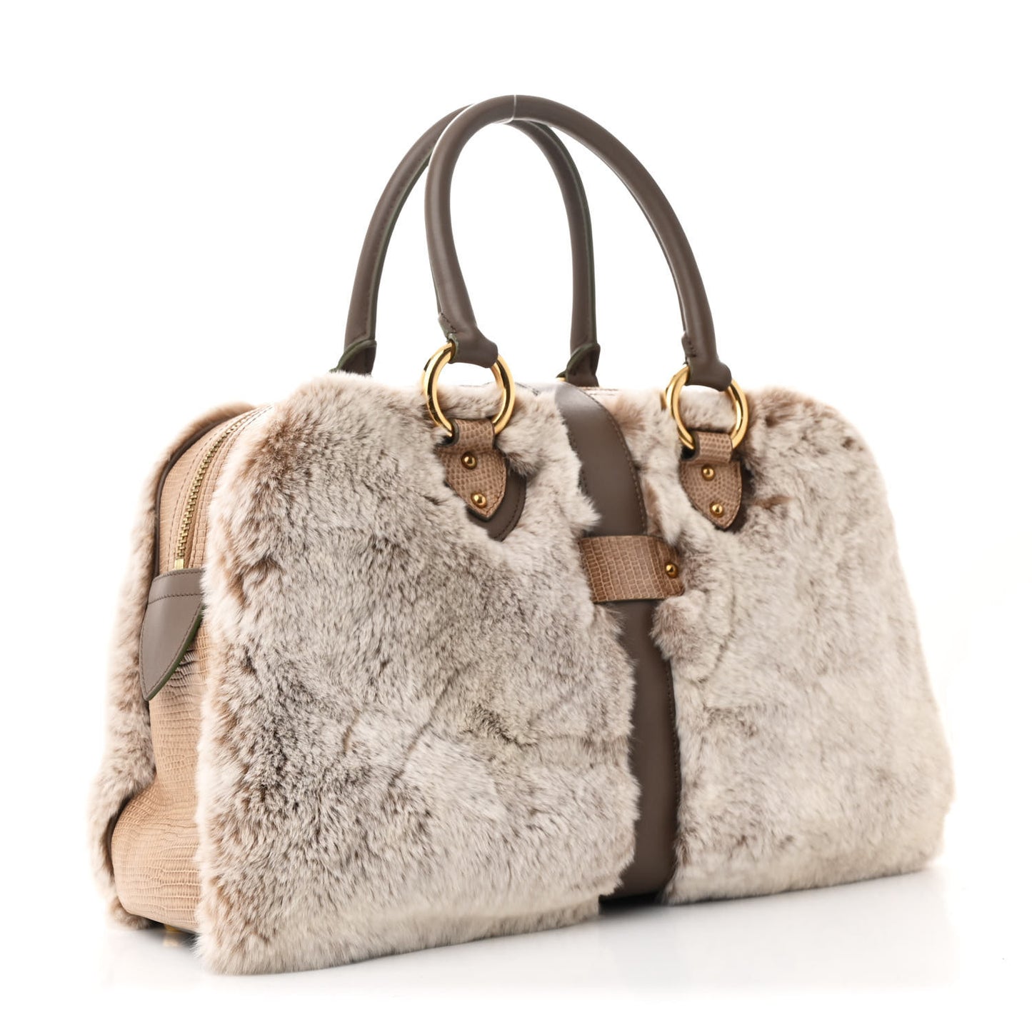 Chinchilla Fur Lizard Venetia Satchel Streak