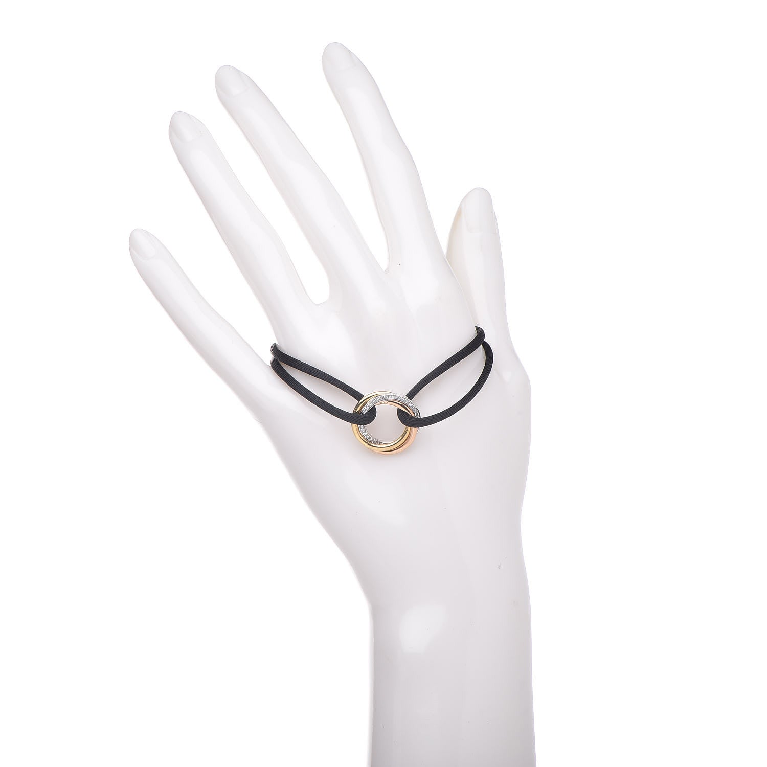 Cartier 18K White Yellow Pink Gold Diamond Trinity Cord Bracelet Black 2 of 5