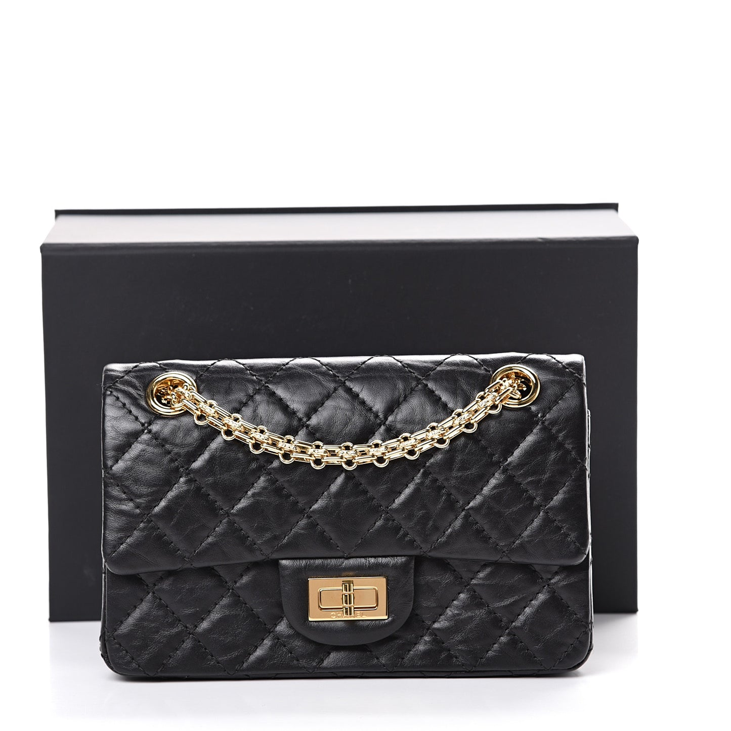 Aged Calfskin Quilted 2.55 Reissue Mini Flap Black
