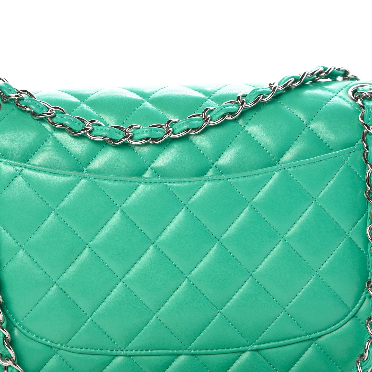 Lambskin Quilted Jumbo Double Flap Green