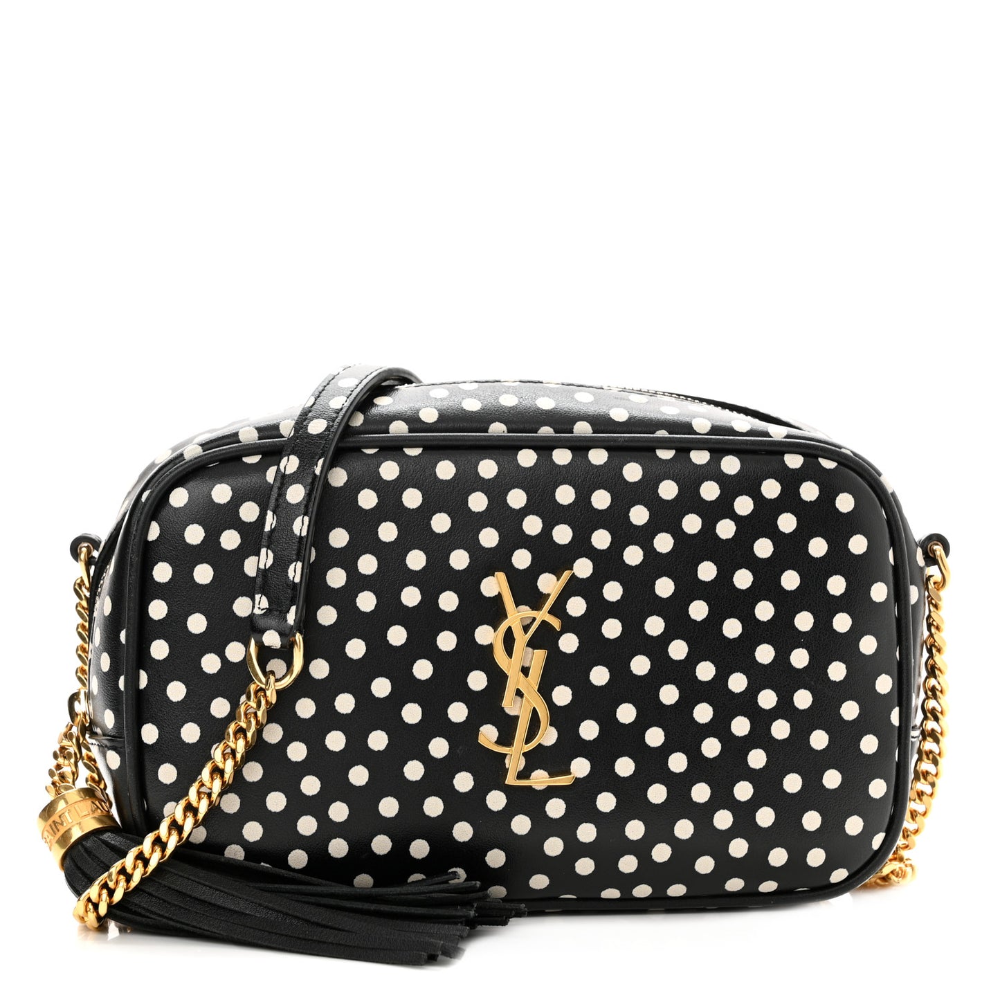 Calfskin Printed Polka Dot Mini Lou Camera Bag Black Crema Soft