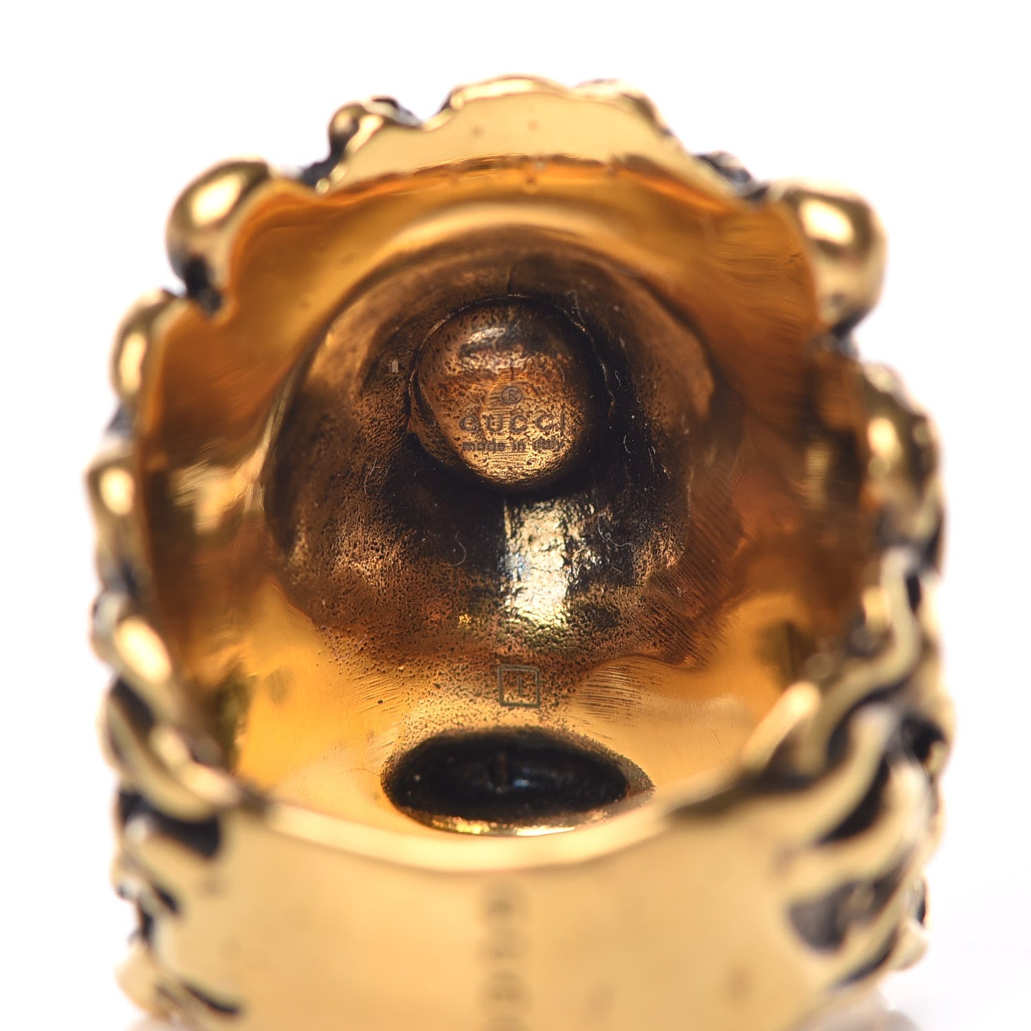 Gucci Metal Lion Head Ring 8.5 Aged Gold 6 of 8