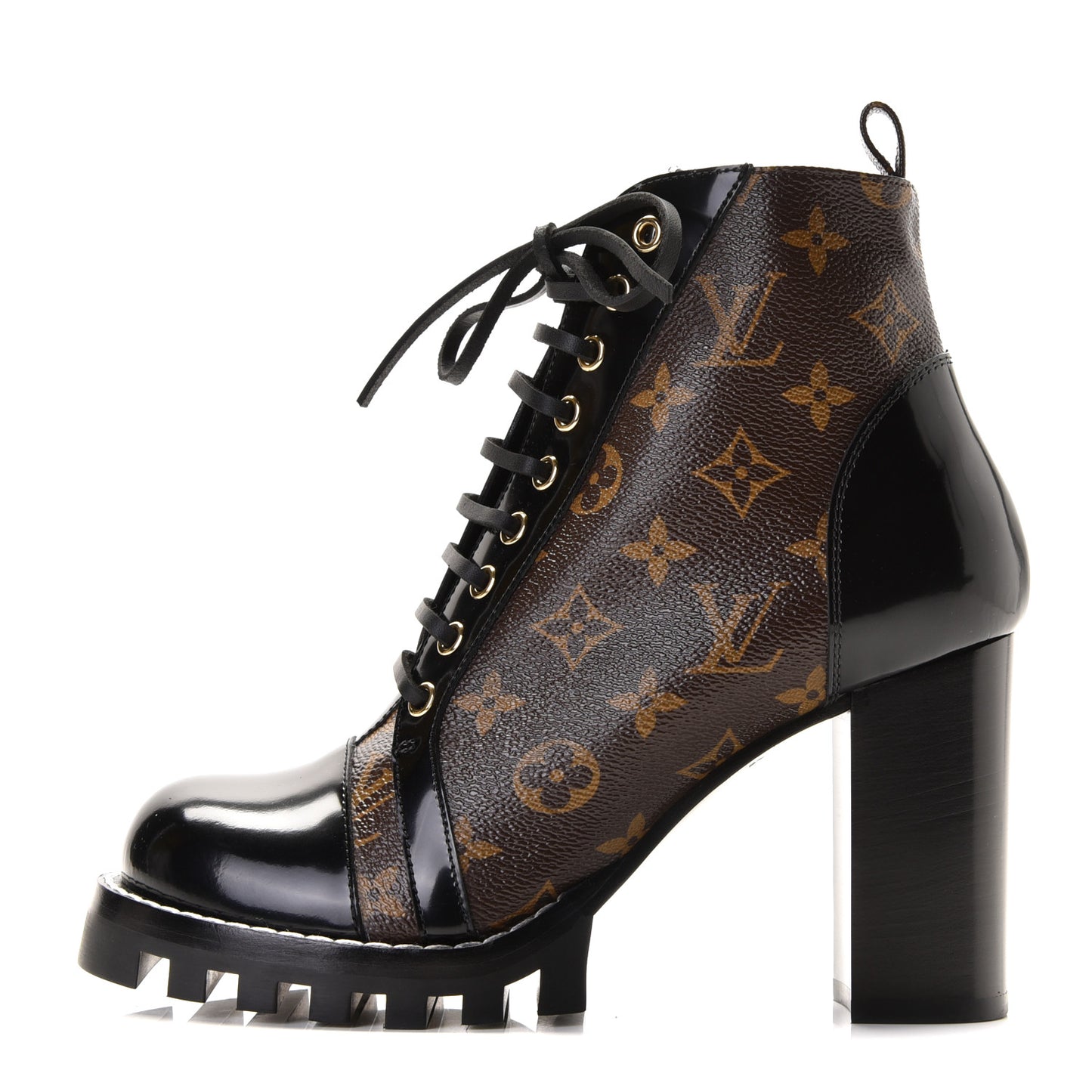 Patent Calfskin Monogram Star Trail Ankle Boots 40 Black