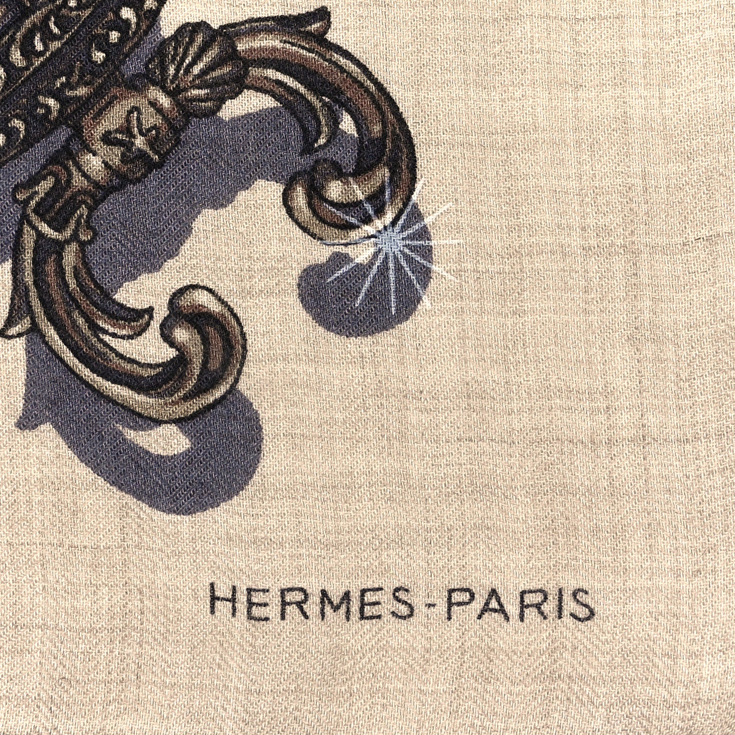 Hermes Cashmere Silk Caducee Rock Scarf 100 Naturel Gris Taupe 2 of 3