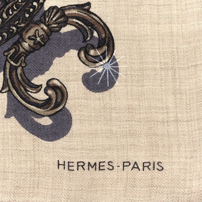 Hermes Cashmere Silk Caducee Rock Scarf 100 Naturel Gris Taupe 2 of 3