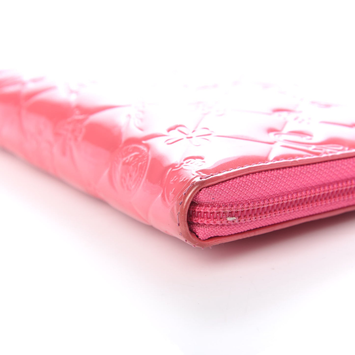Patent Calfskin Lucky Symbols Zip Around Wallet Fuchsia