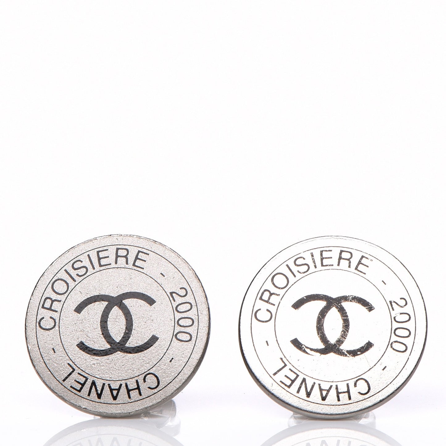 Metal Round CC Clip On Earrings Silver