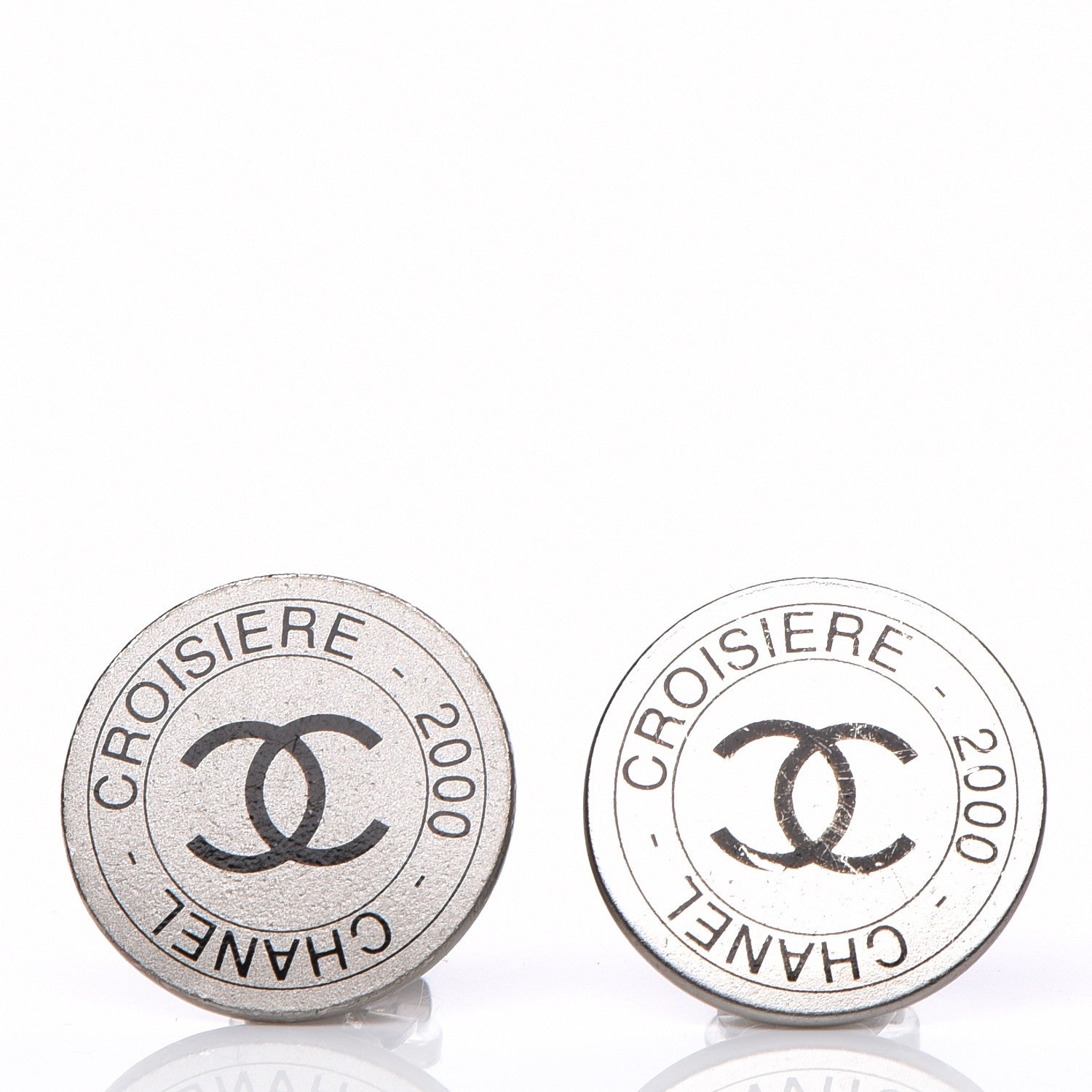 Chanel Metal Round CC Clip On Earrings Silver 1 of 4