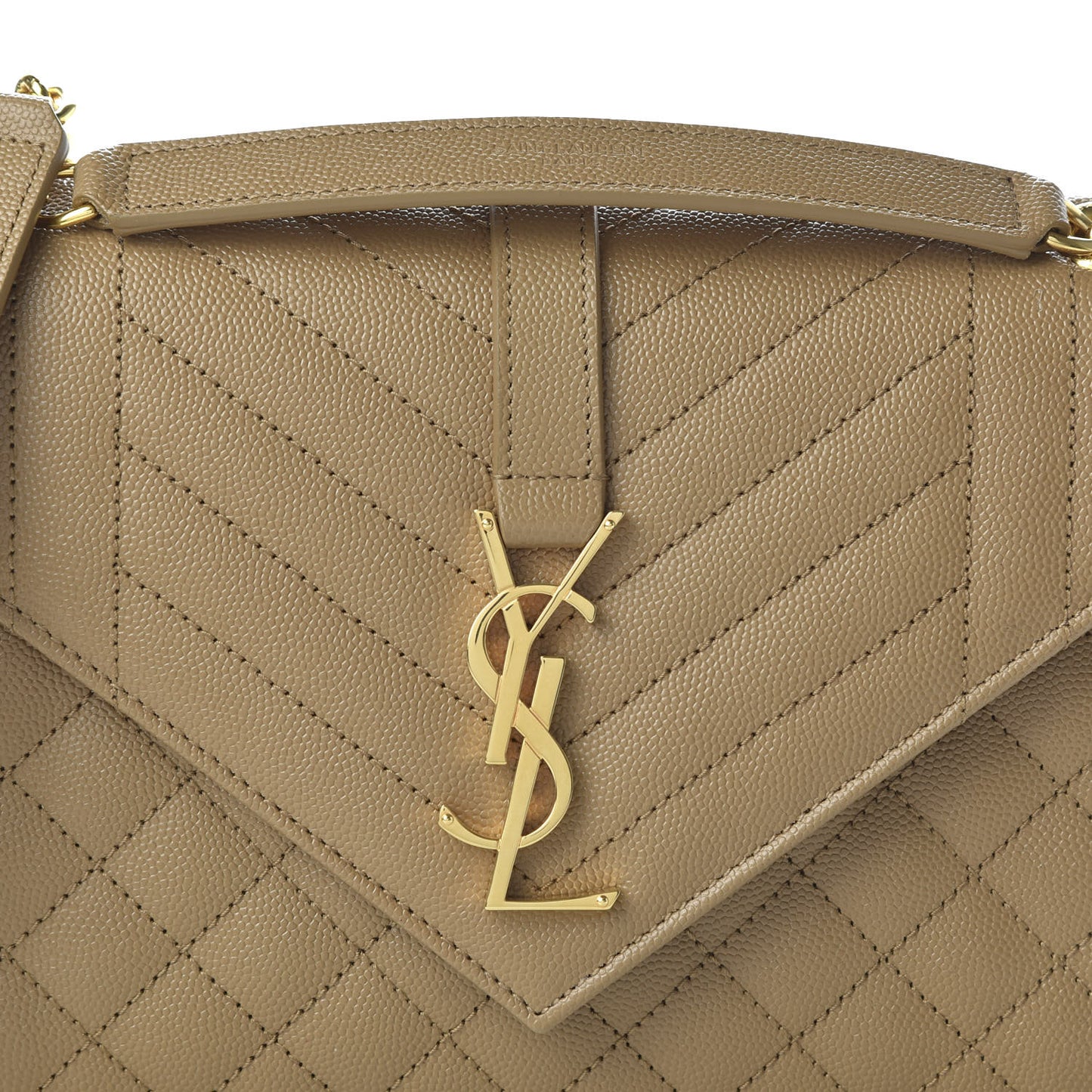 Grain De Poudre Textured Mixed Matelasse Medium Triquilt Monogram Satchel Dark Latte