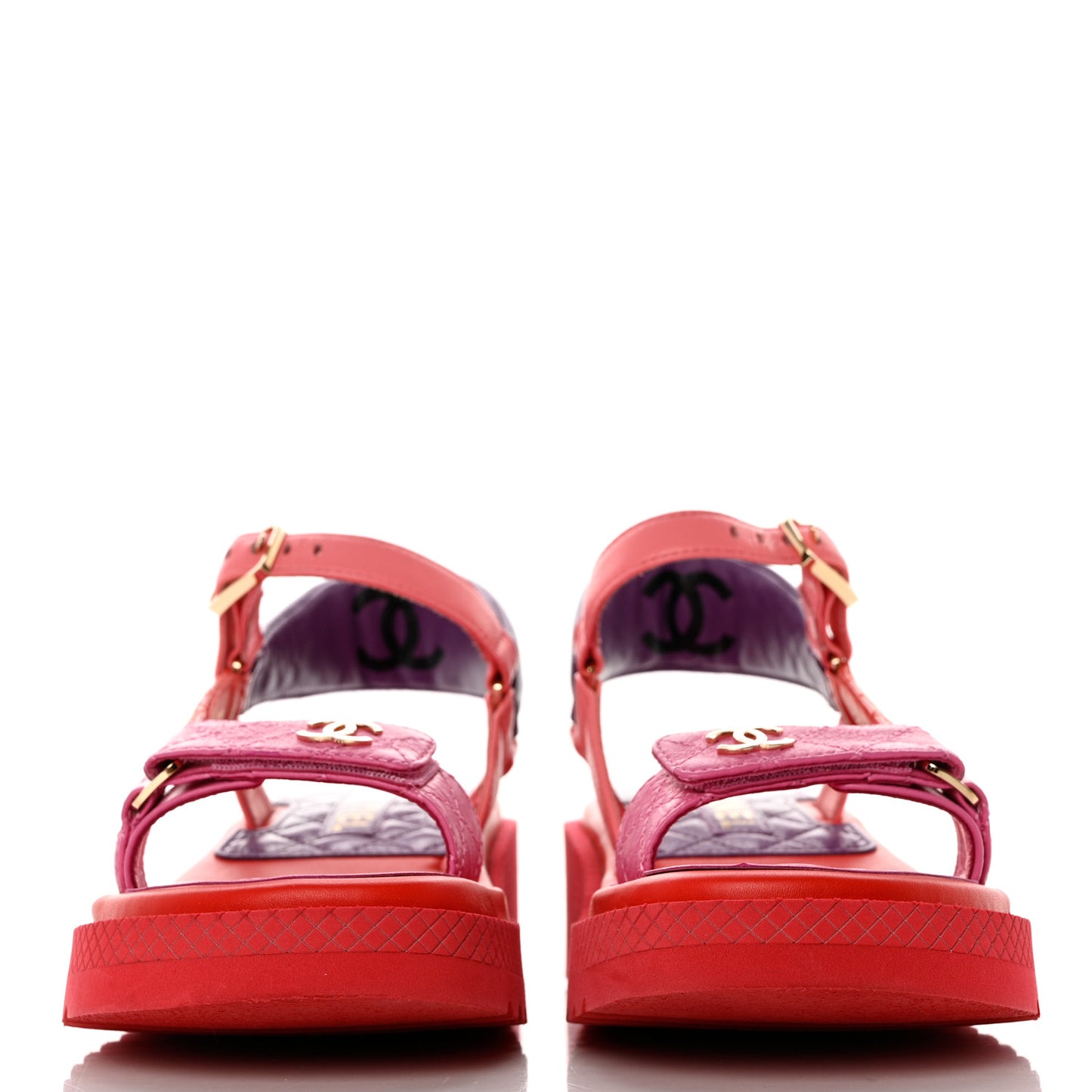 Lambskin Logo Platform Sandals 38 Red Purple Orange