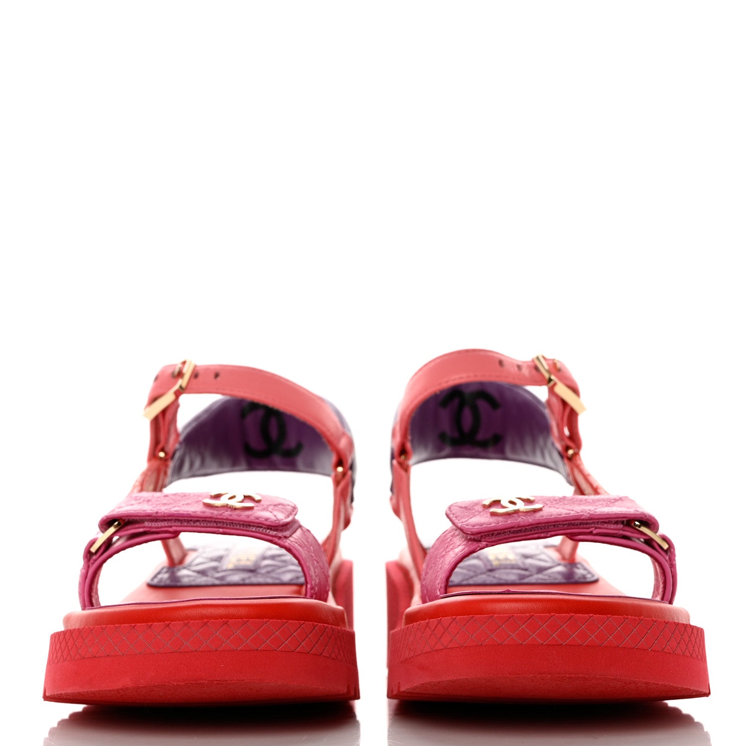 Chanel Lambskin Logo Platform Sandals 38 Red Purple Orange 2 of 9