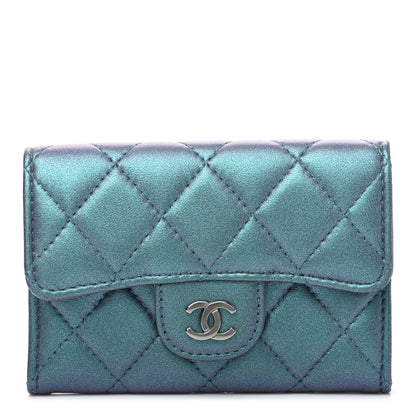 Chanel Iridescent Lambskin Quilted Flap Card Holder Turquoise 2 of 16