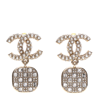 Chanel Pearl Baguette Crystal CC Drop Earrings Gold 1 of 4