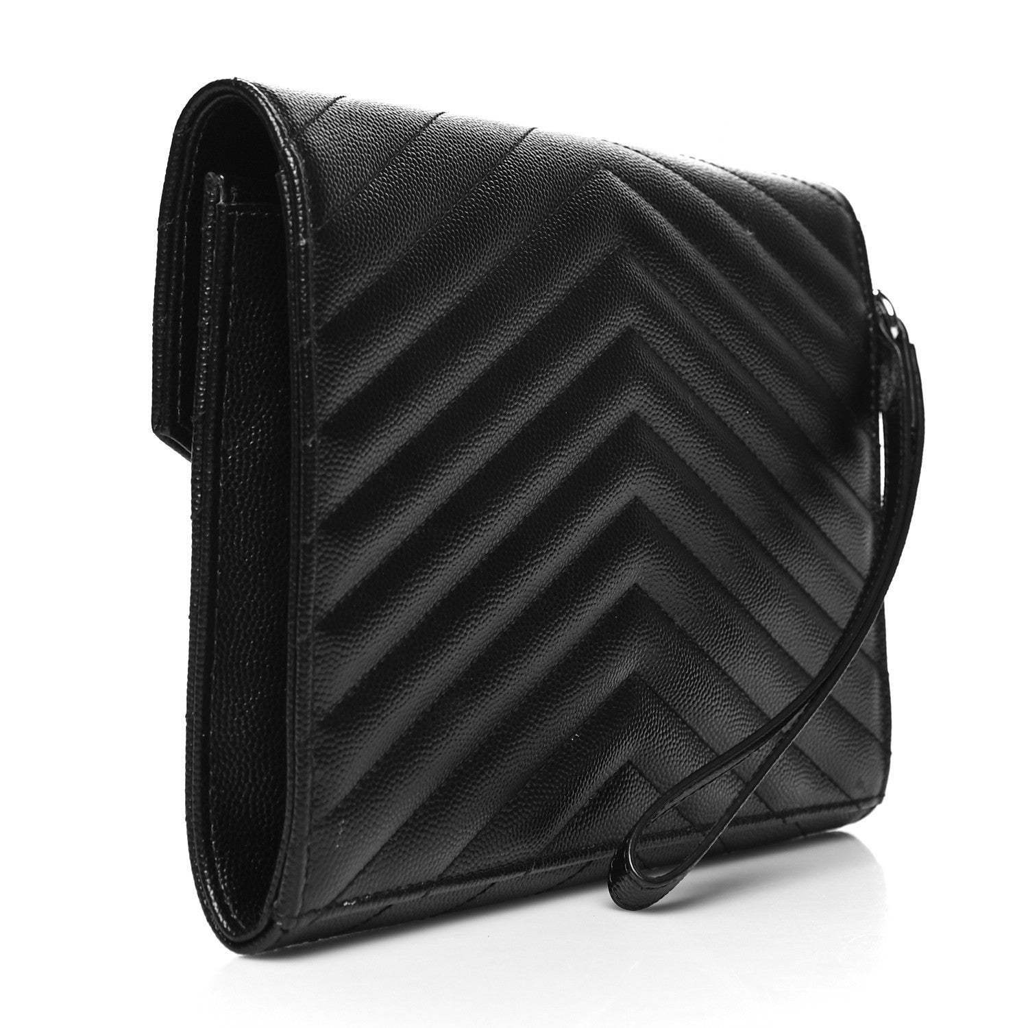 Saint Laurent Grain De Poudre Matelasse Chevron Monogram Envelope Clutch Black 3 of 12