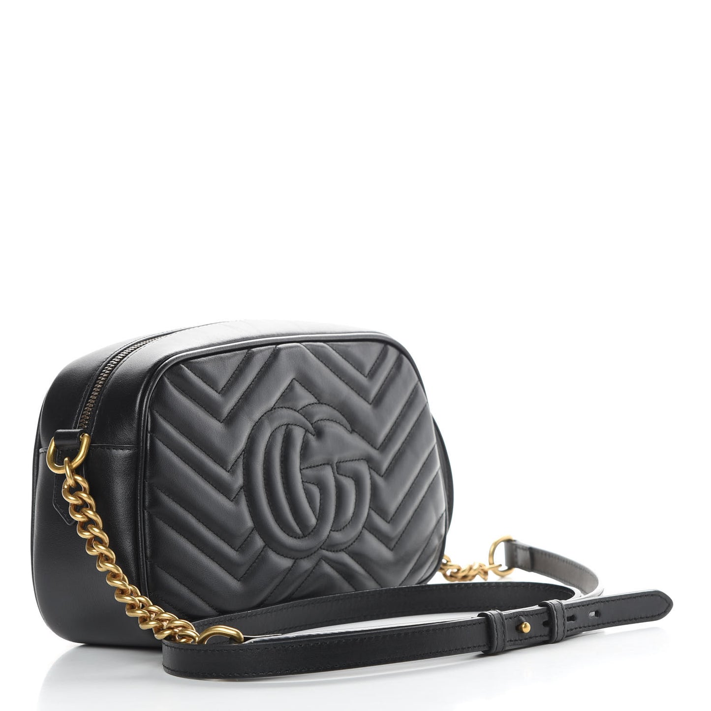 Calfskin Matelasse Small GG Marmont Chain Shoulder Bag Black