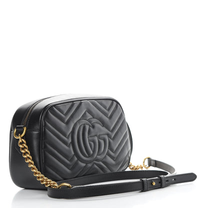 Gucci Calfskin Matelasse Small GG Marmont Chain Shoulder Bag Black 3 of 11