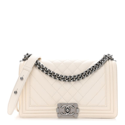 Chanel Lambskin Quilted Chevron Medium Boy Flap White 1 of 11
