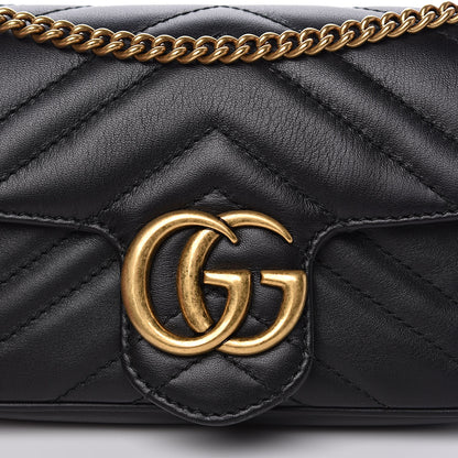Gucci Calfskin Matelasse Super Mini GG Marmont Shoulder Bag Black 12 of 12
