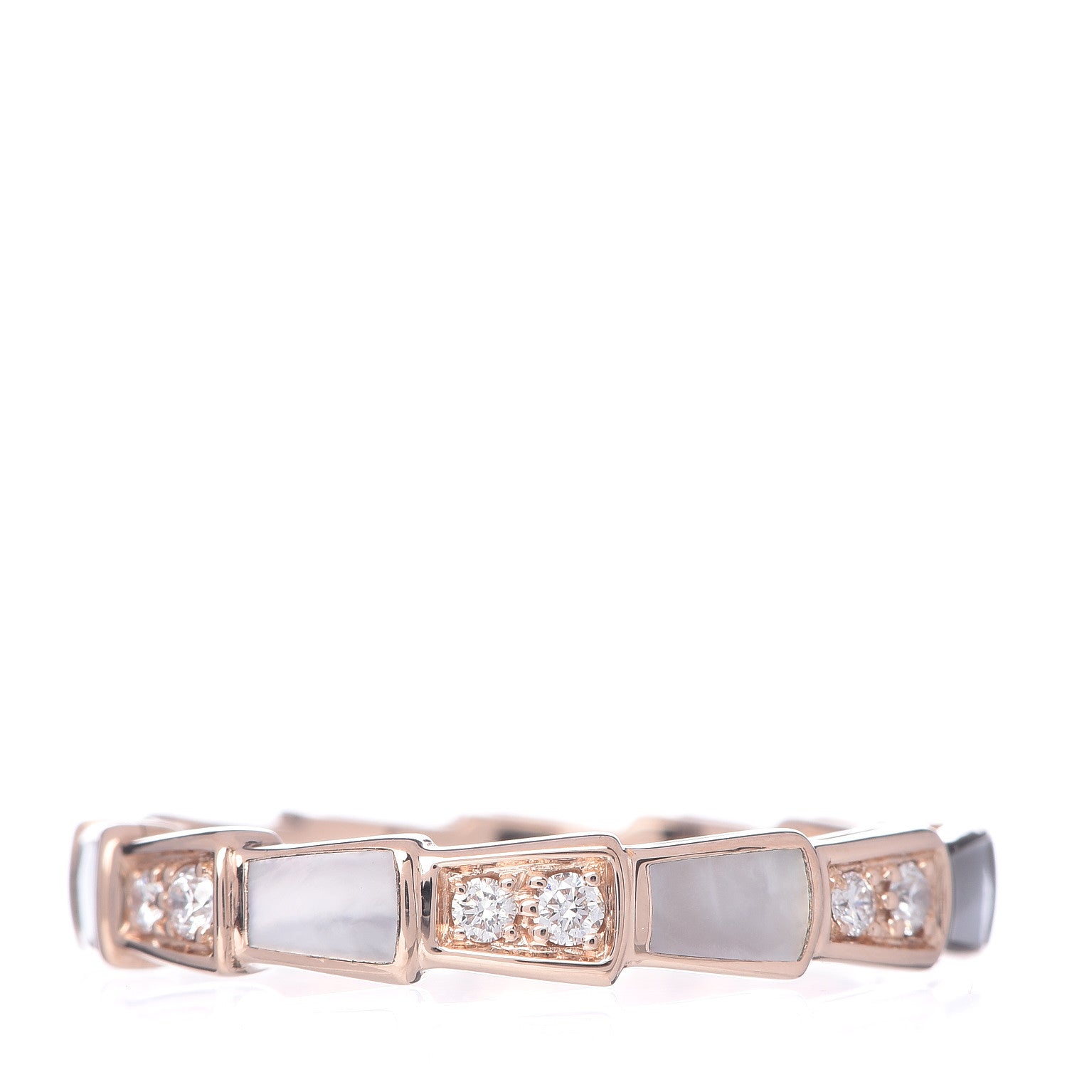 Bulgari 18K Rose Gold Diamond Mother of Pearl 4mm Serpenti Viper Band Ring 57 8 3 of 5