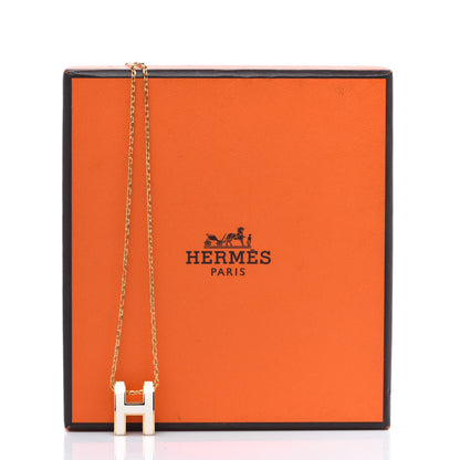 Hermes Lacquered Gold Pop H Pendant Necklace White 5 of 5