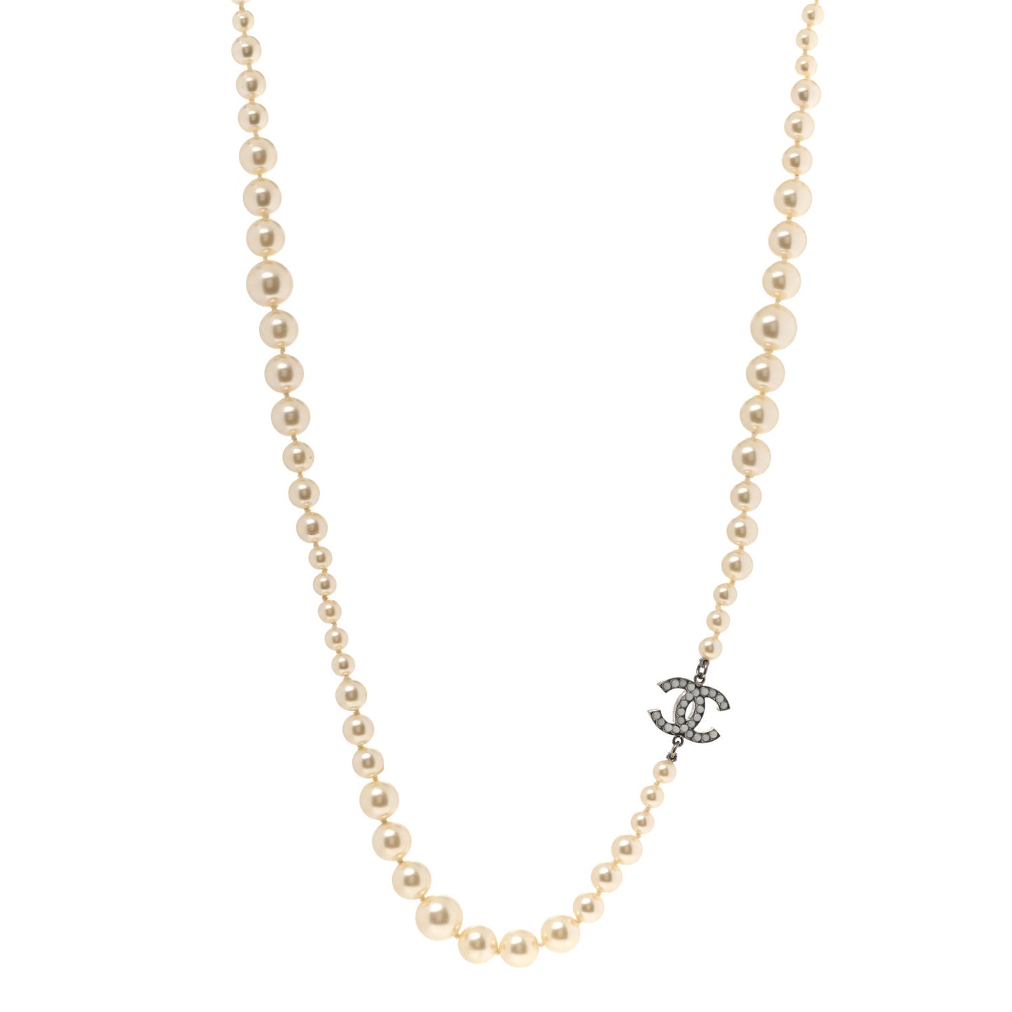 Graduated Pearl CC Long Necklace Gold