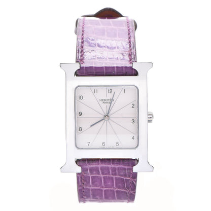 Hermes Stainless Steel Alligator 26mm Heure H Hour Quartz Watch Violet 1 of 12