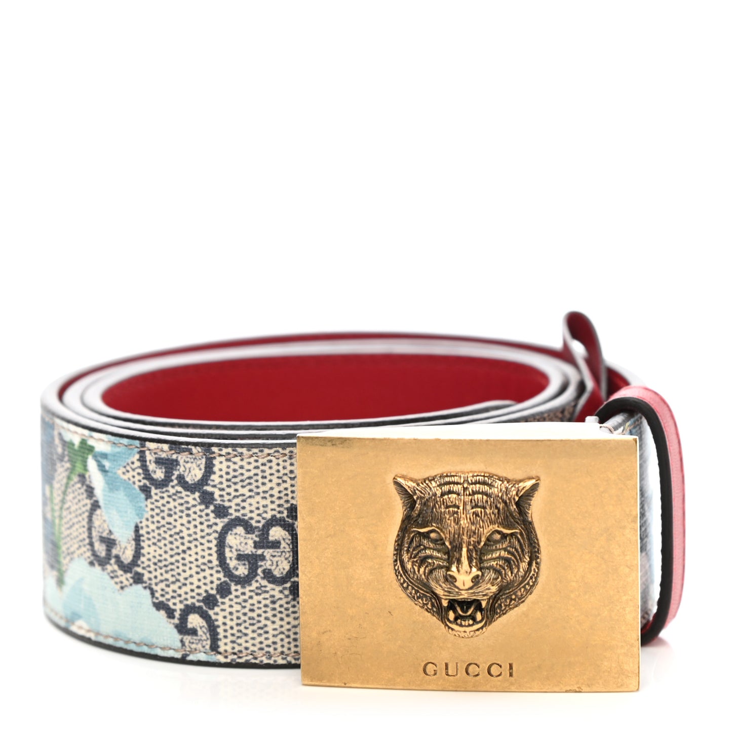 GG Plus Monogram Blooms Plaque Belt 85 34 Blue