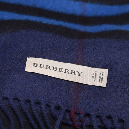 Burberry Cashmere Giant Check Fringe Scarf Navy Bright Cobalt 4 of 5