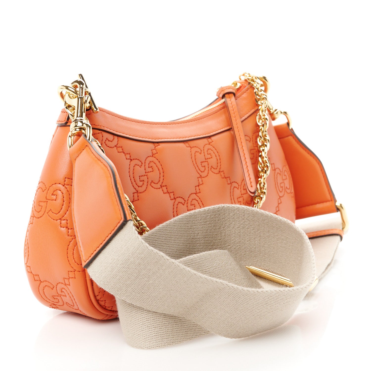 Gucci Calfskin GG Matelasse Chain Handbag Deep Orange Natural 3 of 11