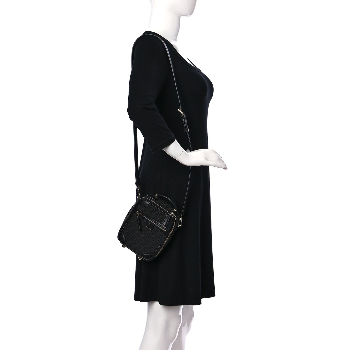 Recycled Fabric Jacquard Vitello Astro Micro FF Mini Trolley Bag Asfalto Black