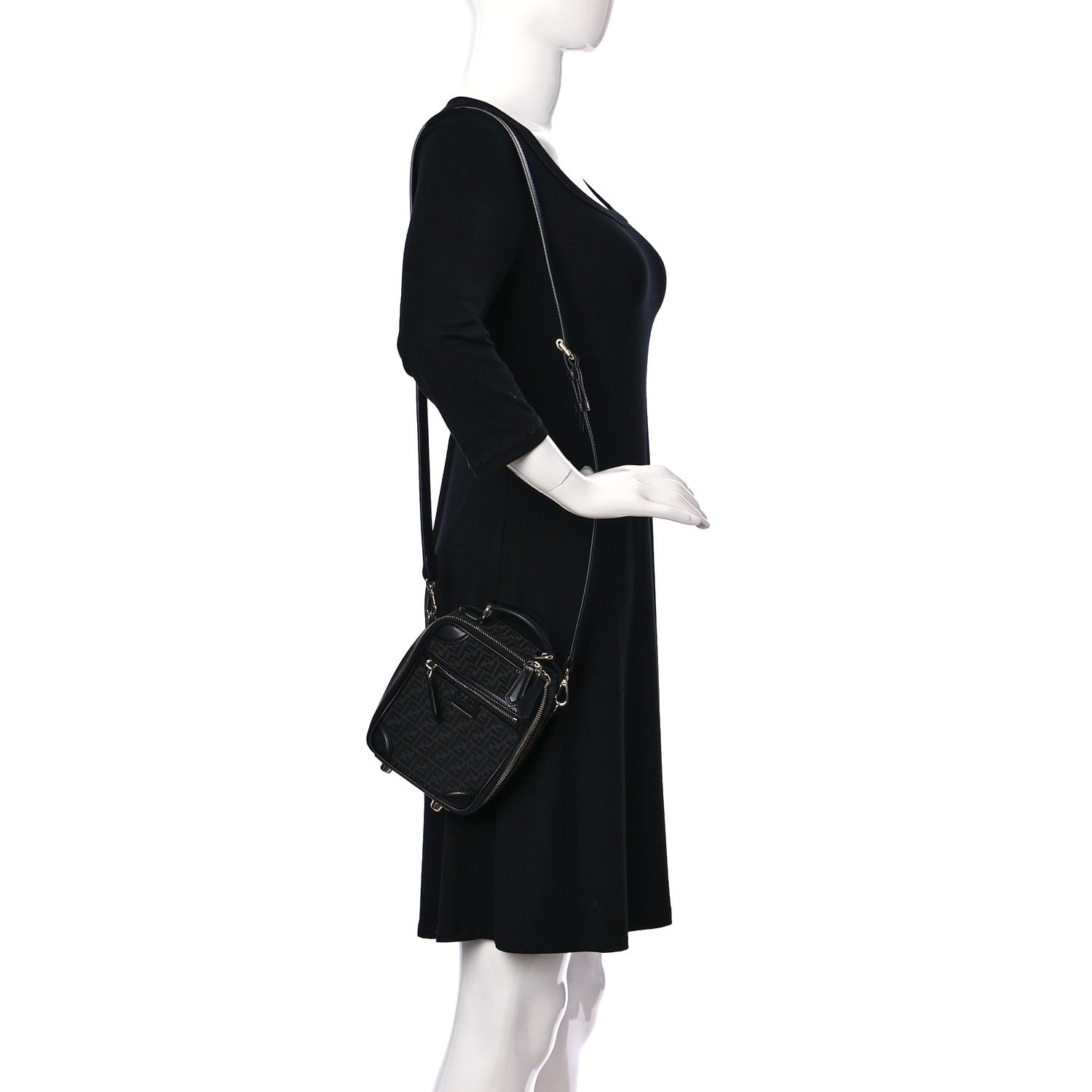 Fendi Recycled Fabric Jacquard Vitello Astro Micro FF Mini Trolley Bag Asfalto Black 2 of 10