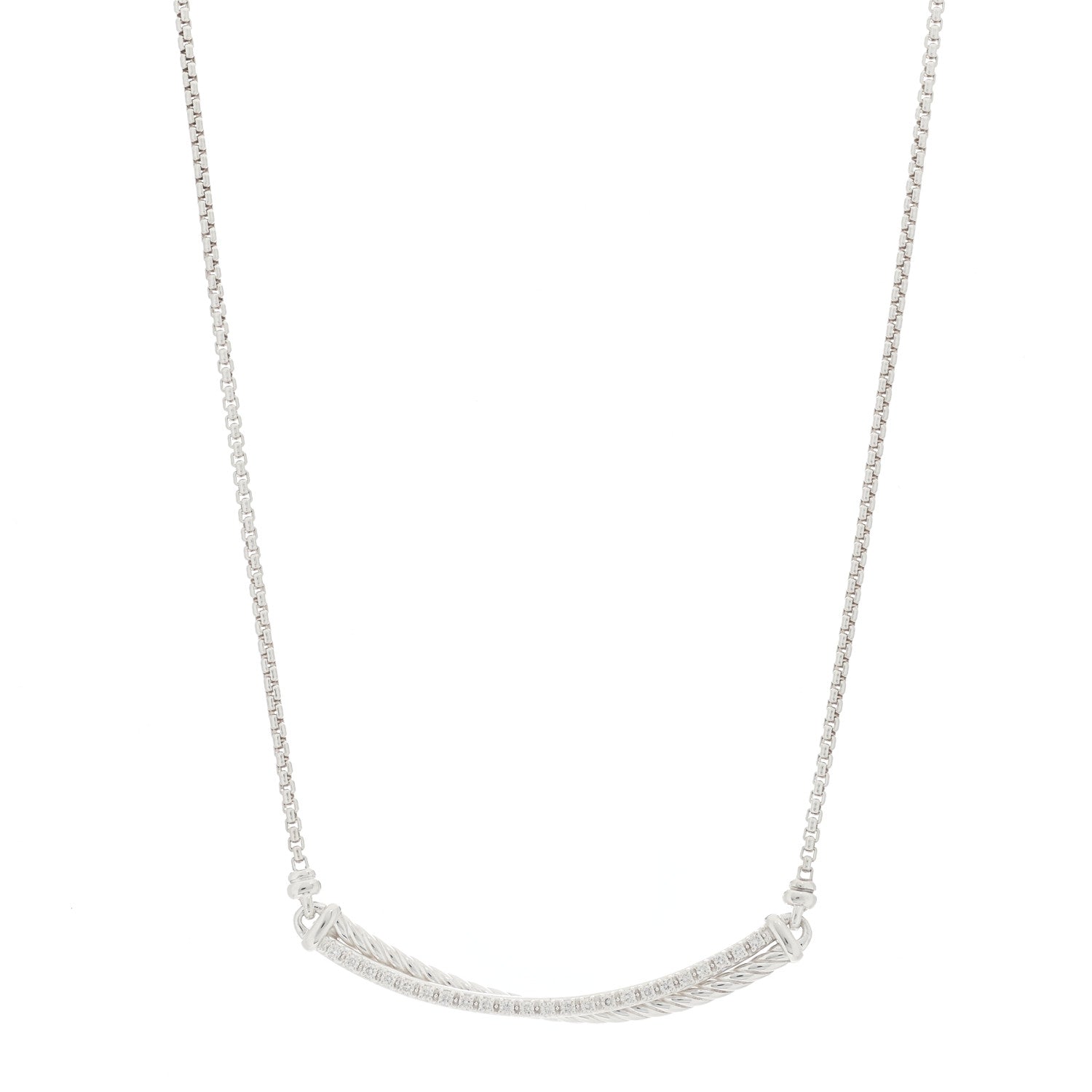 David Yurman Sterling Silver Diamond Crossover Bar Necklace 1 of 6