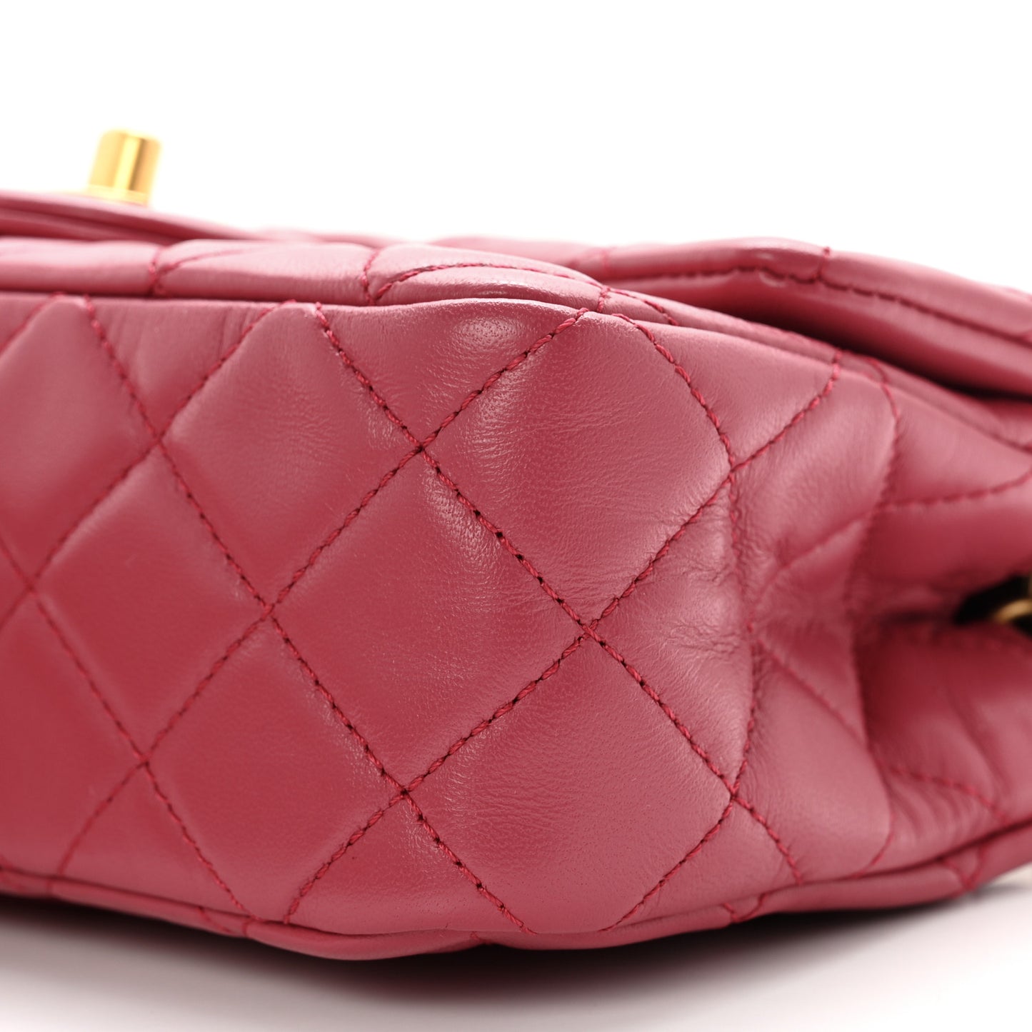 Lambskin Quilted Mini Rectangular Pearl Crush Flap Fuchsia