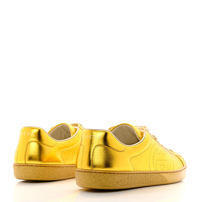 Gucci Metallic Nappa Interlocking G Perforated Mens Ace Sneakers 9 Oro Vecchio 4 of 9