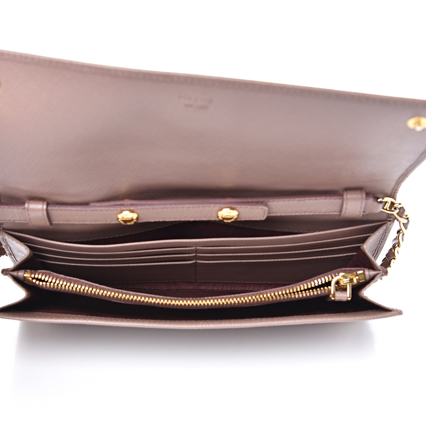 Saffiano Metal Oro Chain Wallet Dark Rose