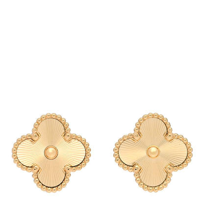 Van Cleef & Arpels 18K Yellow Gold Guilloche Vintage Alhambra Earrings 1 of 6