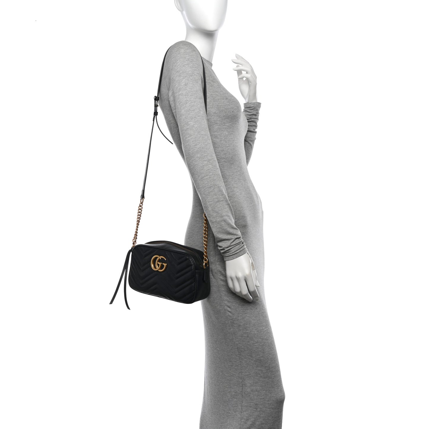 Calfskin Matelasse Small GG Marmont Chain Shoulder Bag Black
