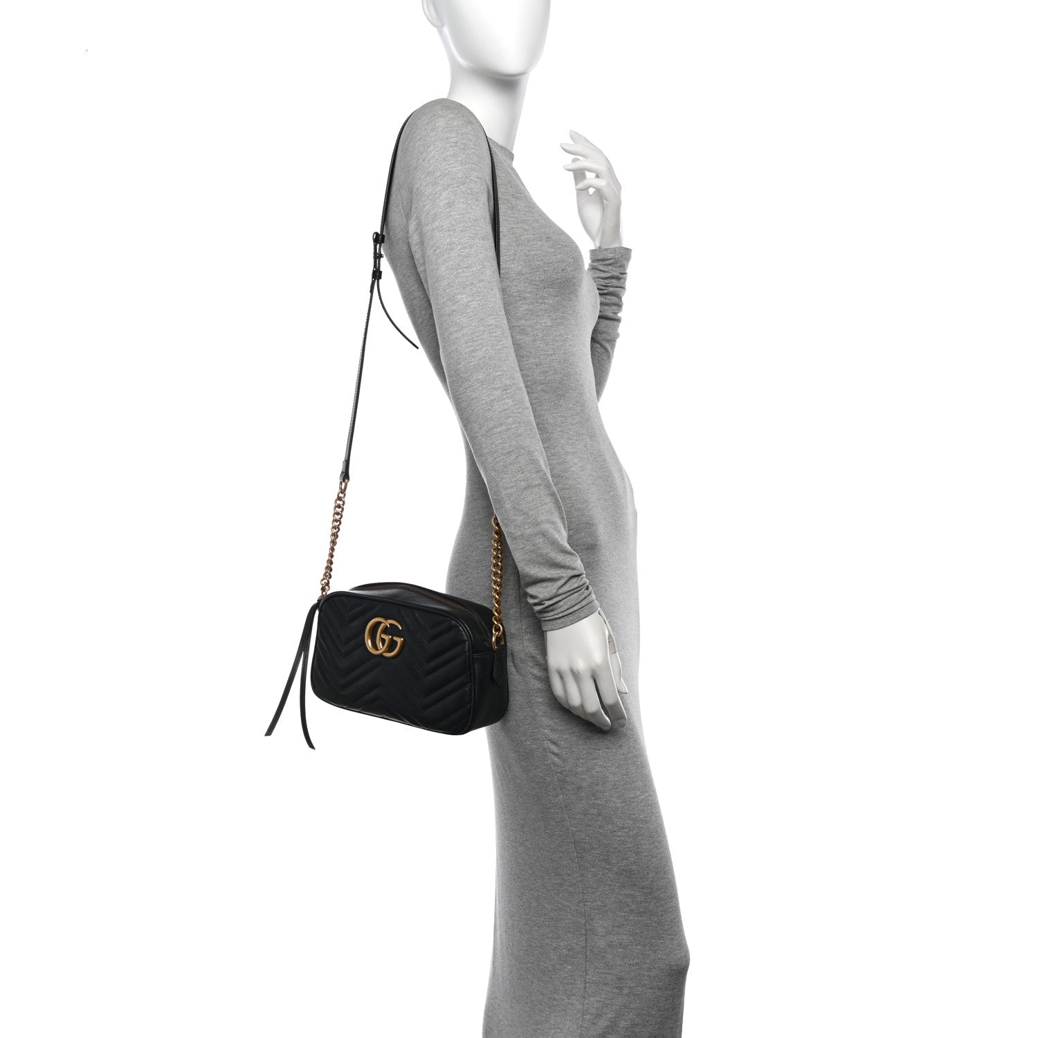 Gucci Calfskin Matelasse Small GG Marmont Chain Shoulder Bag Black 2 of 11