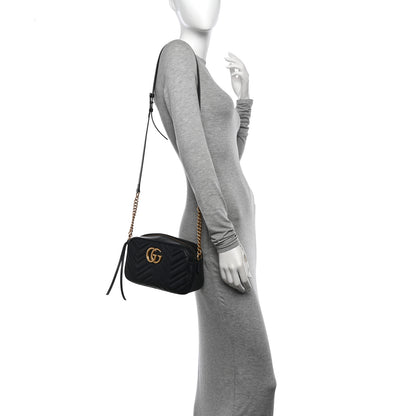 Gucci Calfskin Matelasse Small GG Marmont Chain Shoulder Bag Black 2 of 11