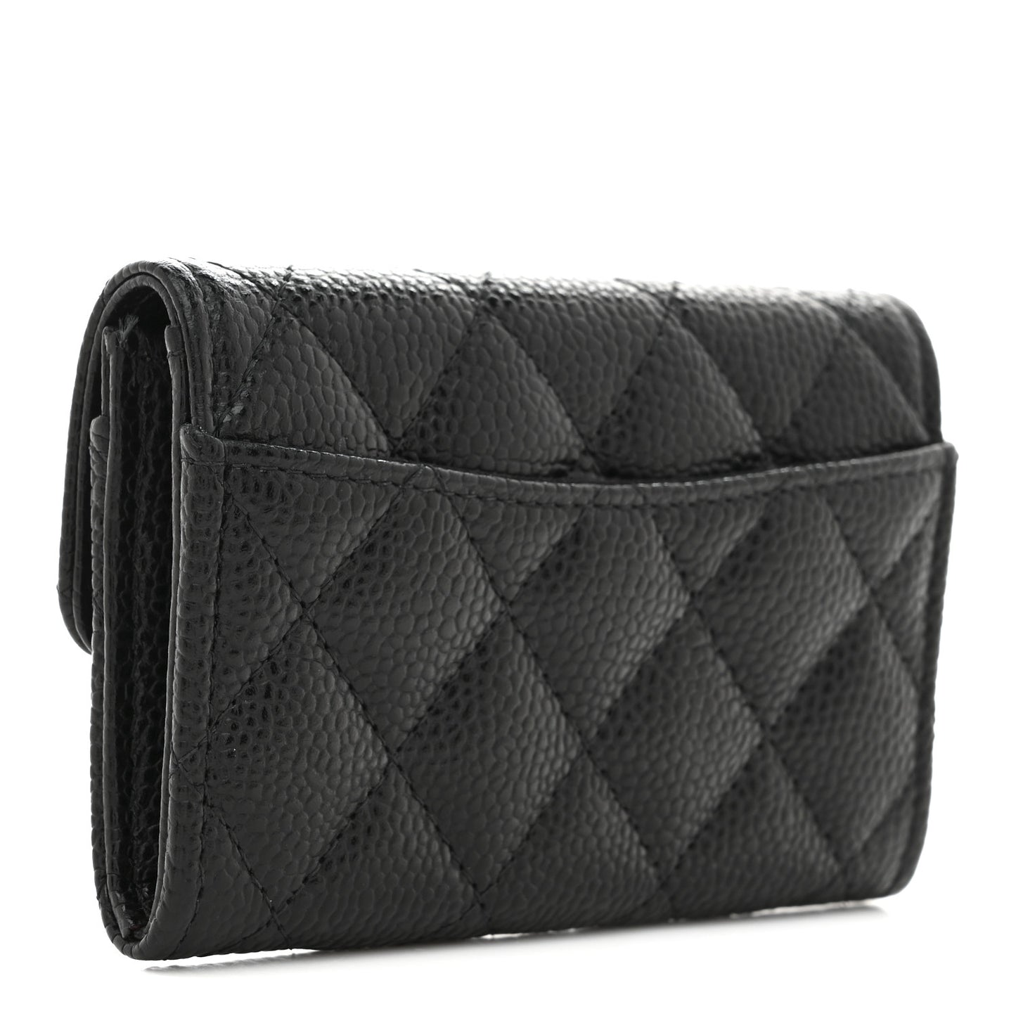 Caviar Quilted Flap Card Holder Wallet Black