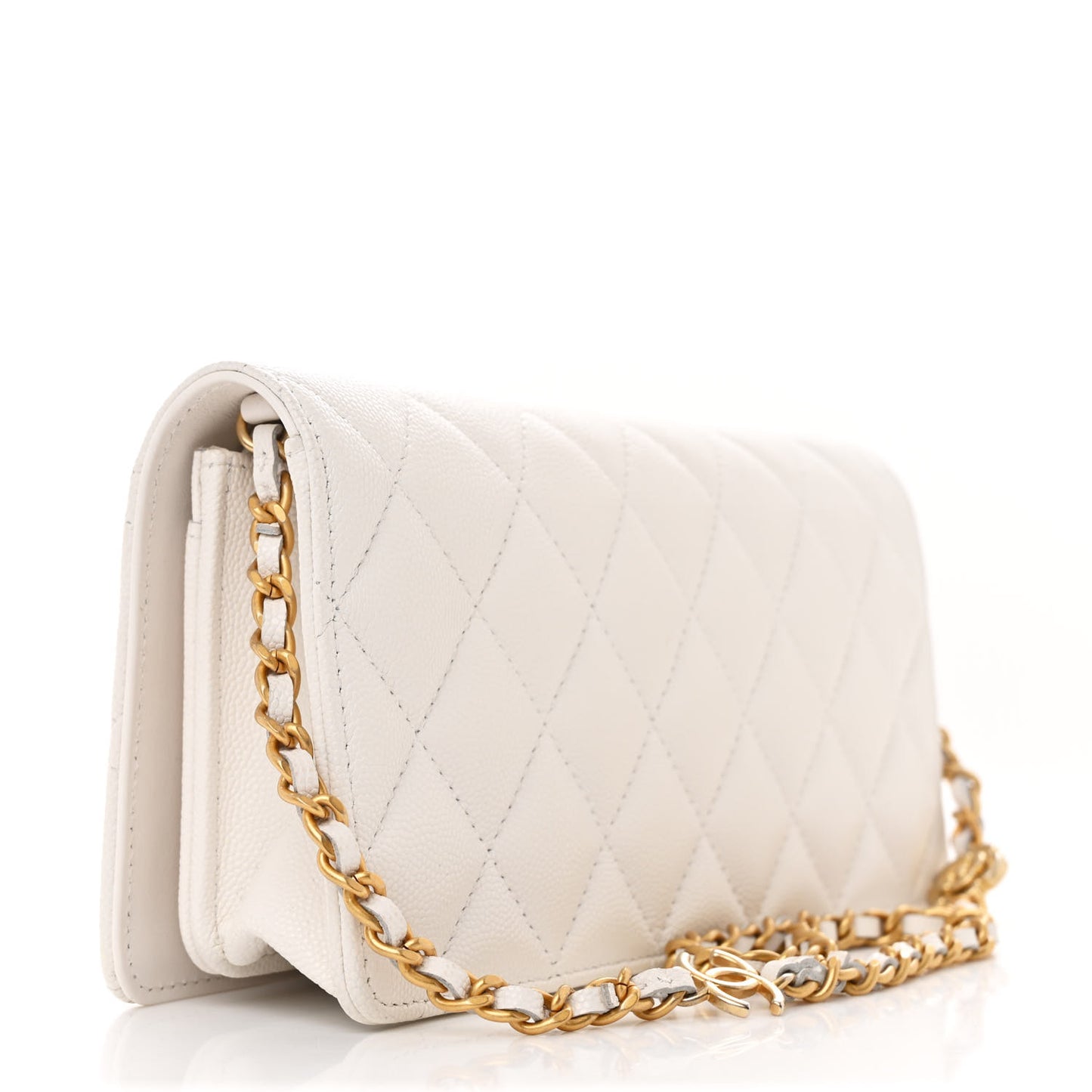 Caviar Quilted Camellia Clutch With Chain White