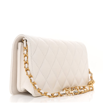 Chanel Caviar Quilted Camellia Clutch With Chain White 3 of 13