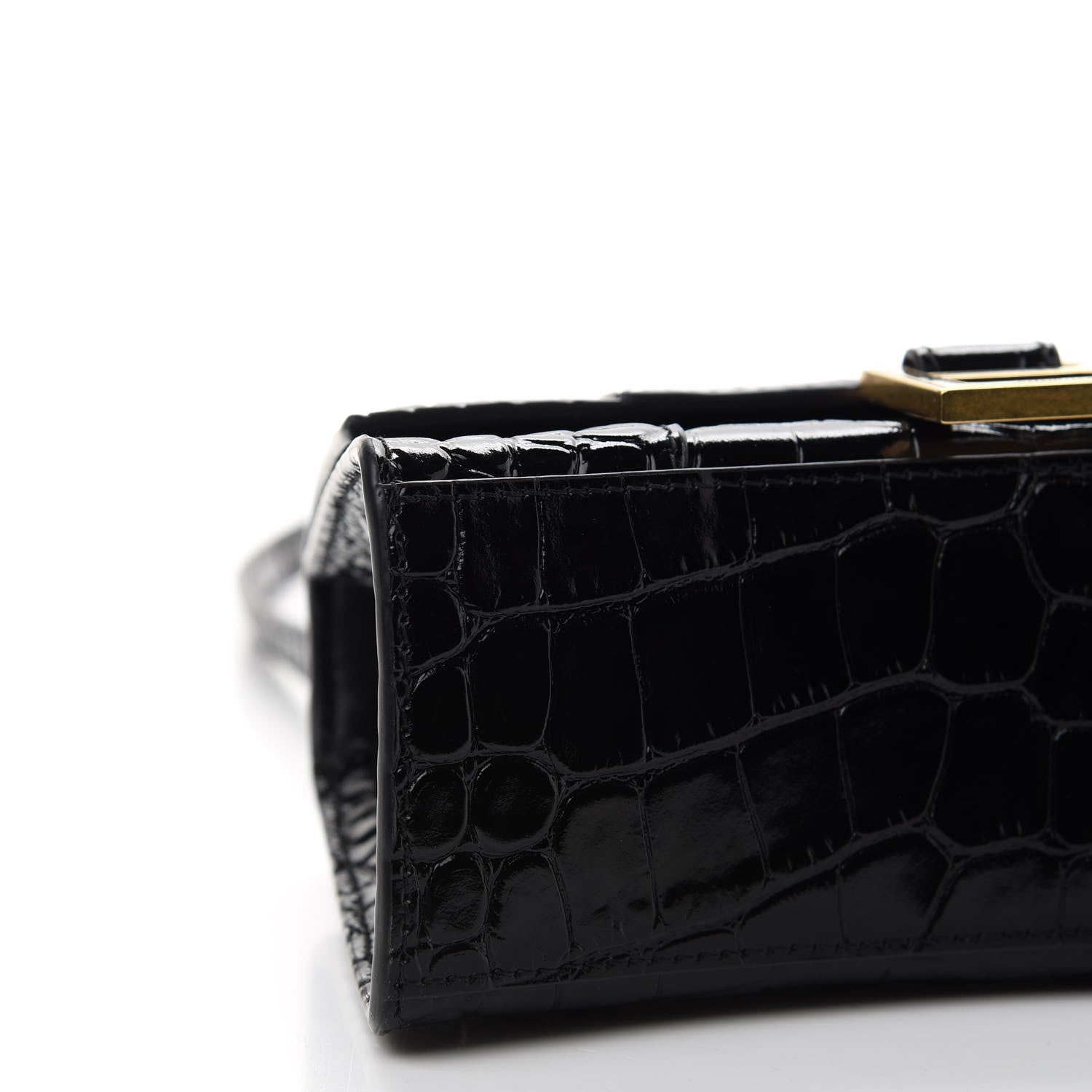 Balenciaga Shiny Calfskin Crocodile Embossed Hourglass Top Handle Bag XS Black 7 of 8