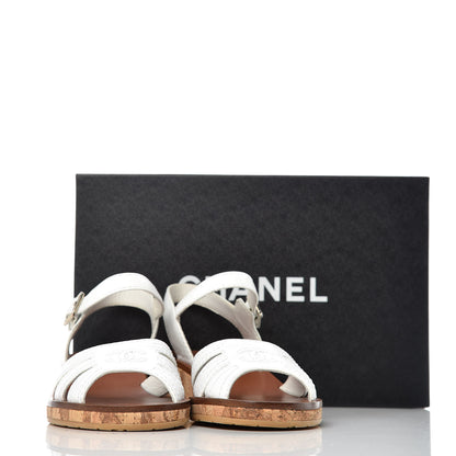 Chanel Calfskin Cork CC Sandals 37 White 8 of 8