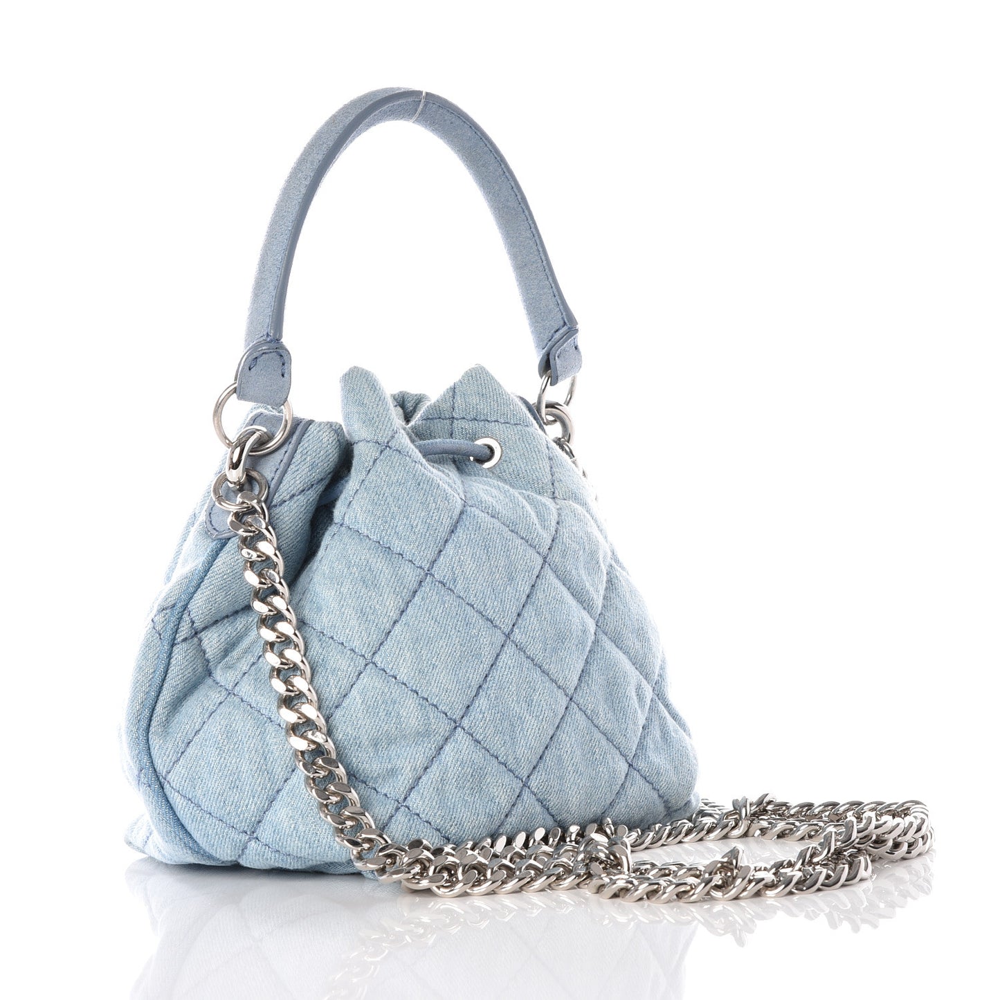 Eco Denim Quilted Small Bucket Bag Blue