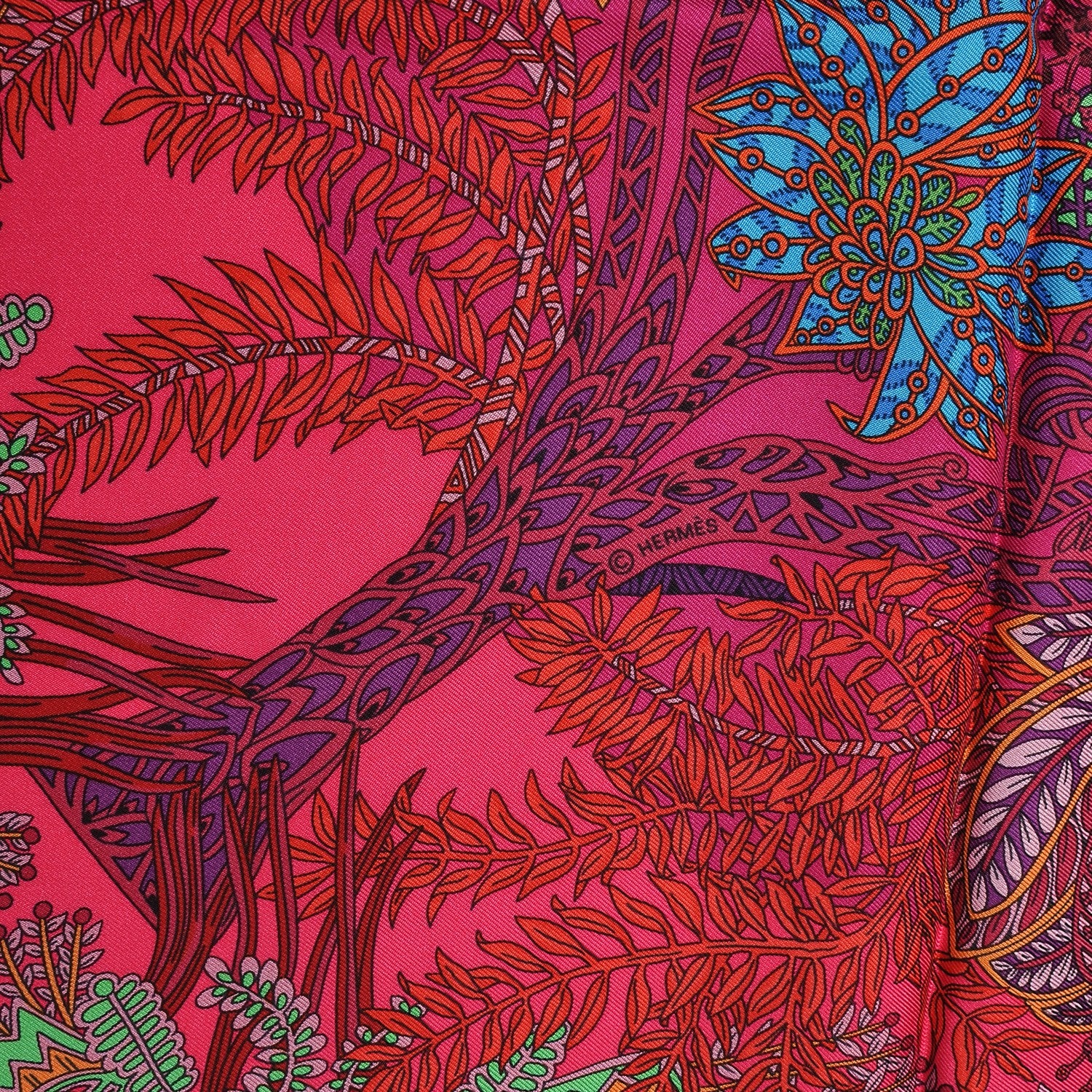 Hermes Silk Maitres de la Foret Scarf 90 Rose Indien Vert Bleu 5 of 6