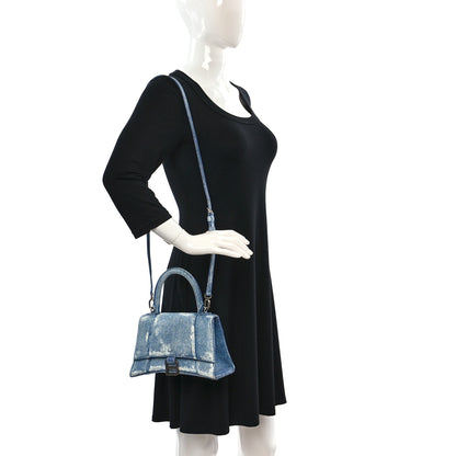 Balenciaga Nappa Denim Printed Small Hourglass Top Handle Bag Denim Blue 3 of 13