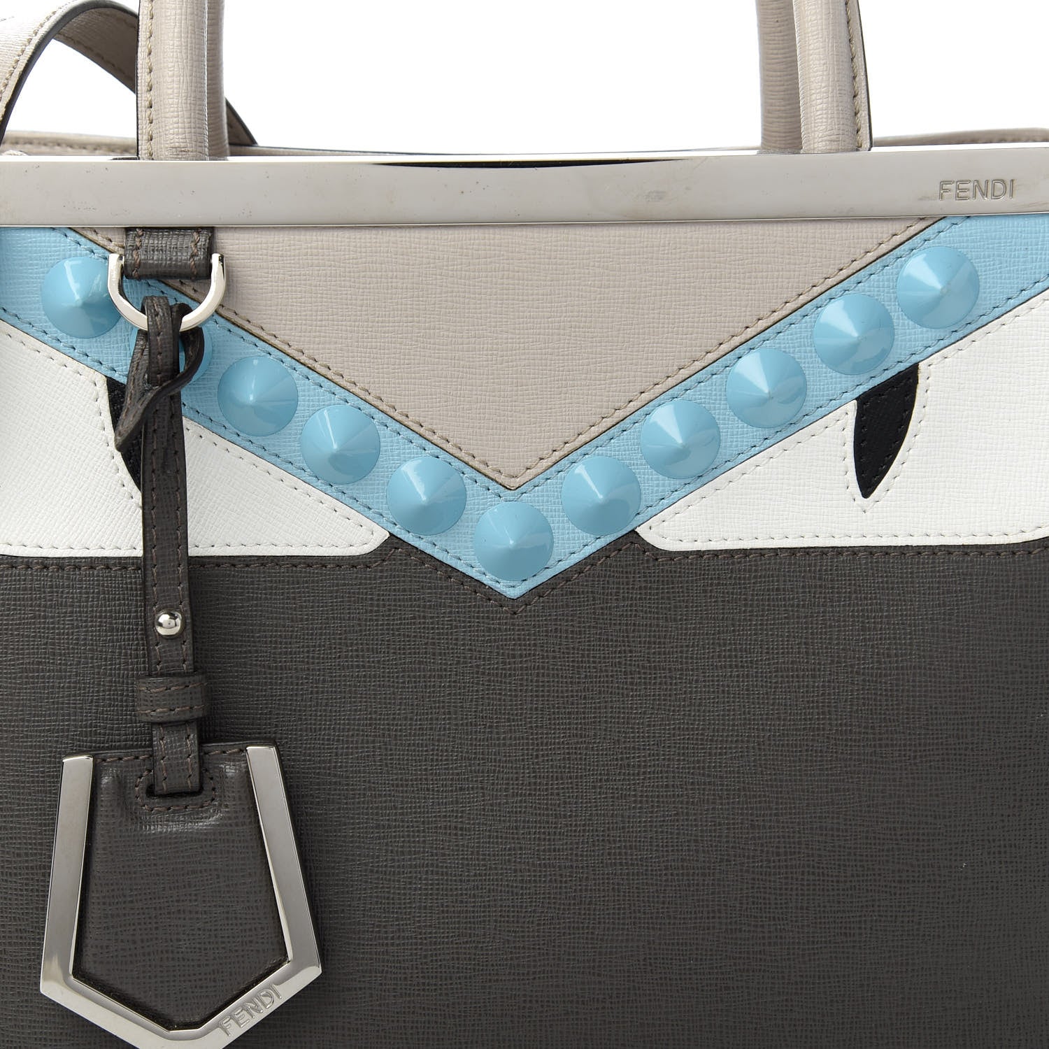 Fendi Vitello Elite Monster Eyes Studded Petite 2Jours Tote Carbone White Multicolor 9 of 11