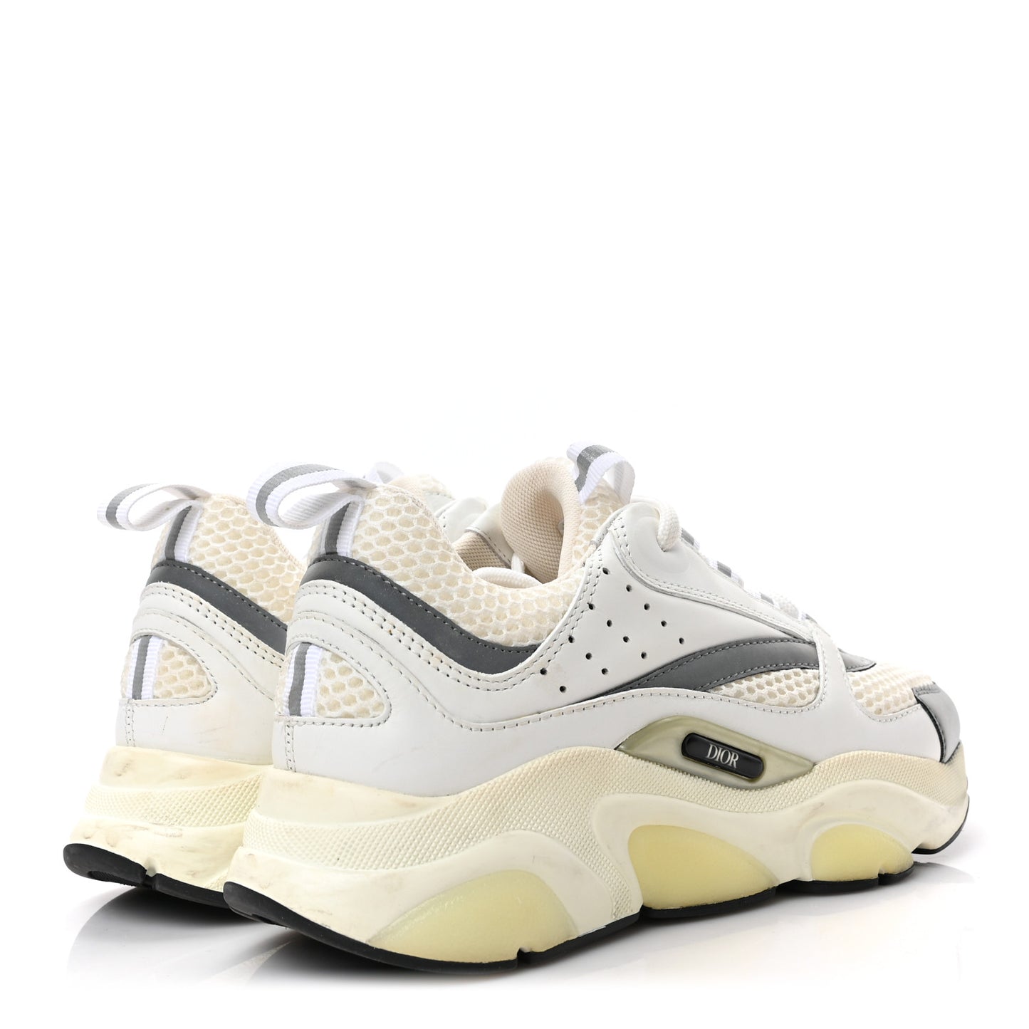 Technical Mesh Calfskin Womens B22 Sneakers 37 White Silver