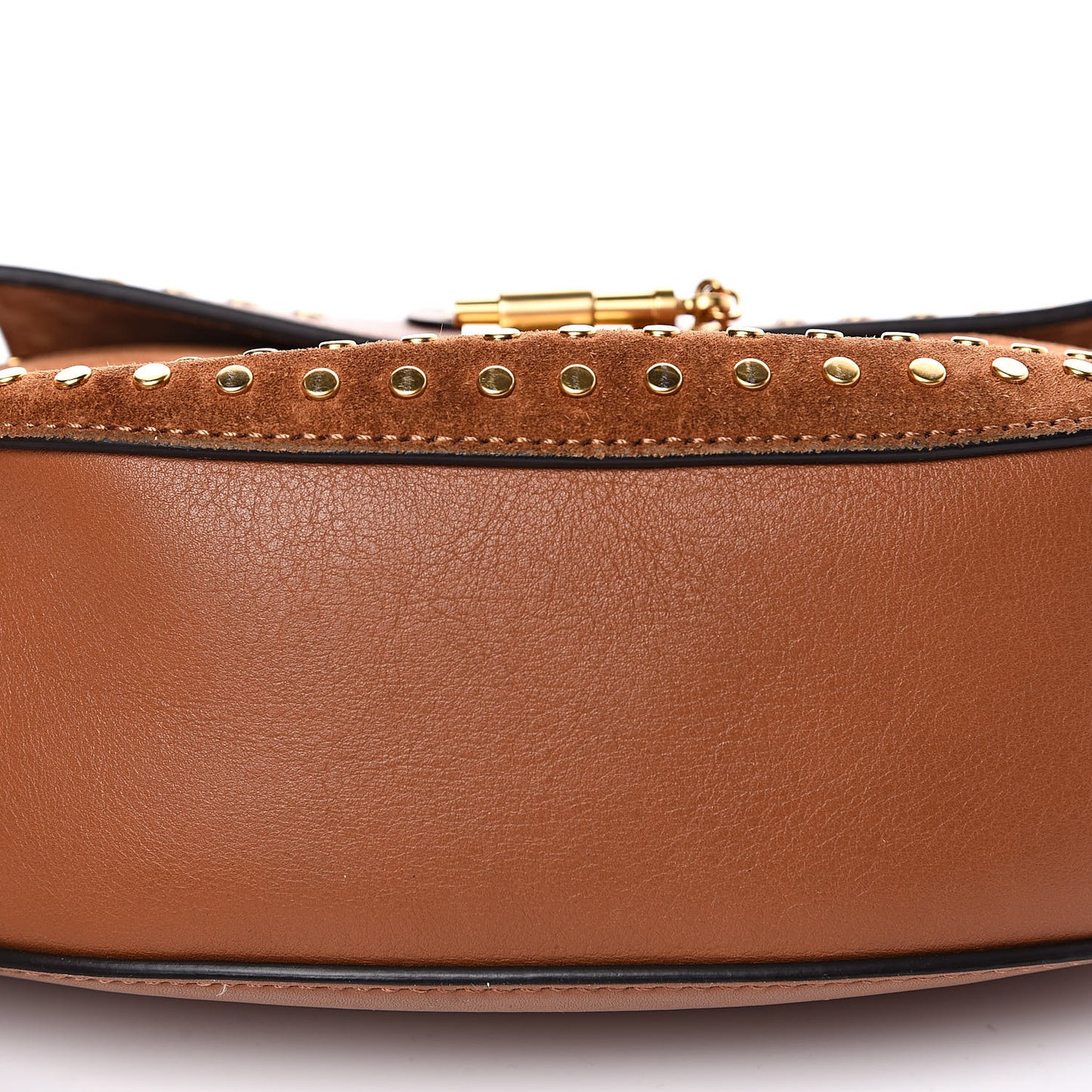 Suede Smooth Calfskin Studded Drew Shoulder Bag Caramel